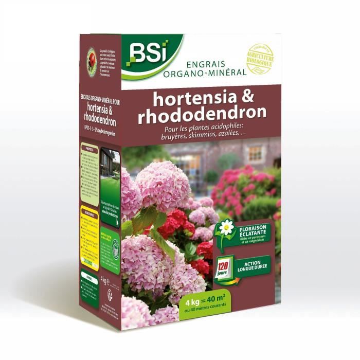 BSI - Concime per ortensie/rododendri - Per tutte le ortensie/rododendri - Azione a lunga durata - 4kg - Fino a 40 m² - UAB