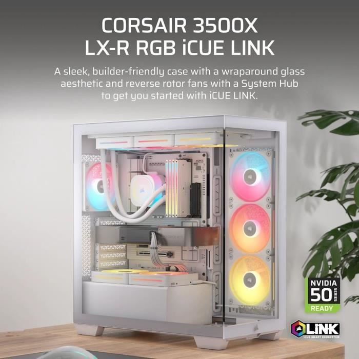 Image secondaire de Boîtier PC CORSAIR 3500X LXR LINK - Mid-Tower en Verre Trempé Blanc avec Ventilateurs RGB