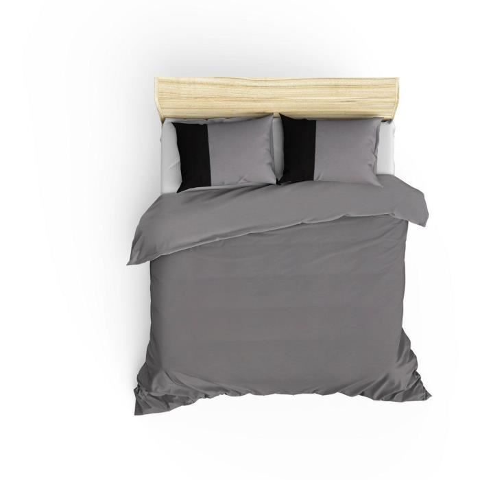 Image secondaire de Parure de lit - 1 housse de couette 220 x 240 cm + 2 taies d'oreiller 60 x 60 cm - 100% coton ranforcé - Gris