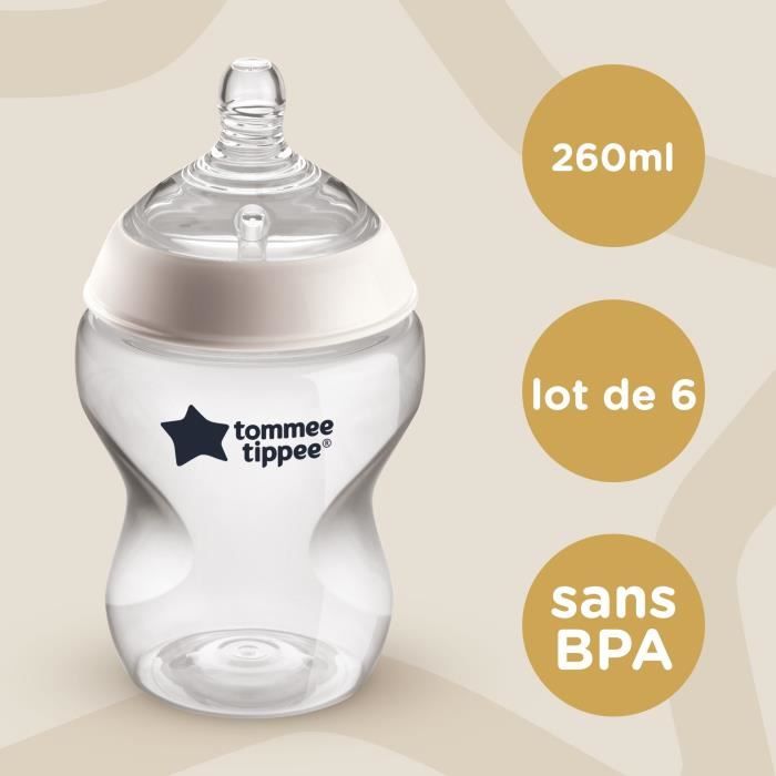 Tommee Tippee - Lot de 6 biberons Closer to Nature - Tétine valve Anti-Colique - 260ml - Chouette et Panda