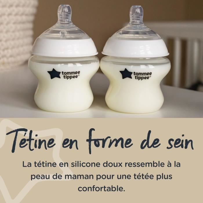 Tommee Tippee - Lot de 6 biberons Closer to Nature - Tétine valve Anti-Colique - 260ml - Chouette et Panda