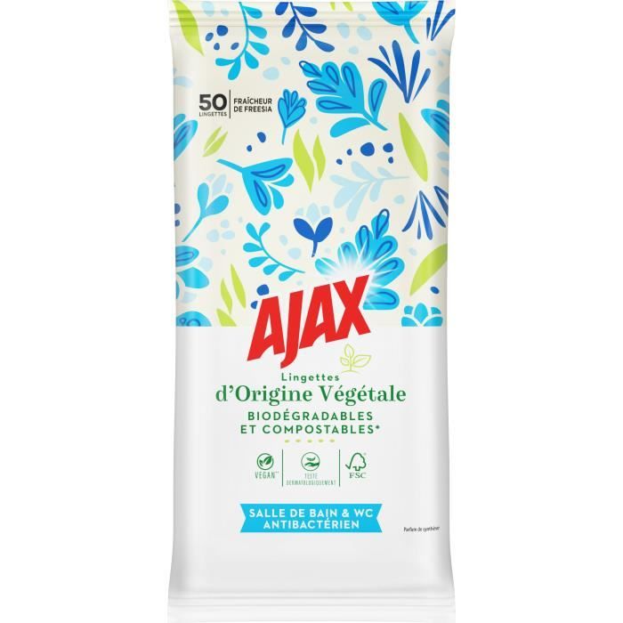 AJAX Lingettes végétales Salle de bain Antibactérien - x50