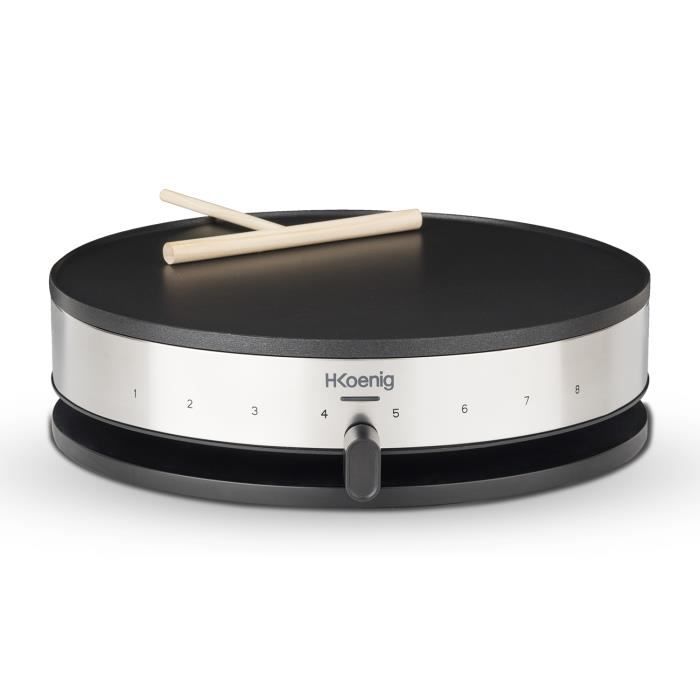 HKoeNIG KREP29 Crepiere 33cm - Temperatura fino a 230 °C - 1300W - Rivestimento antiaderente - Indicatore di riscaldamento - Cinturino in acciaio inossidabile