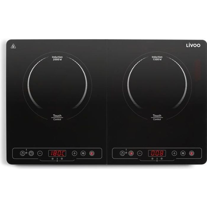 LIVOO DOC236 Doppio piano cottura a induzione - 22cm - da 60 ° a 240 ° - Nero