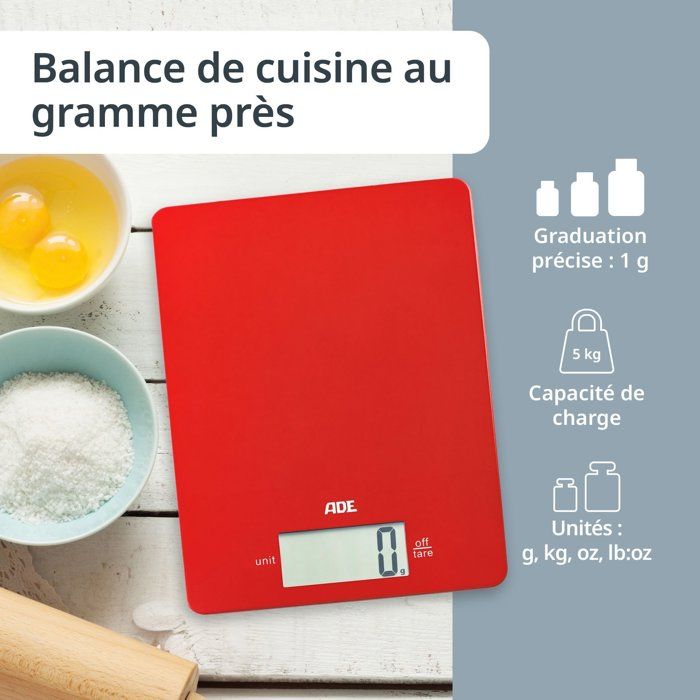 Image secondaire de Balance de Cuisine Digitale ADE LEONIE - Ultra Plate et Précise - Rouge