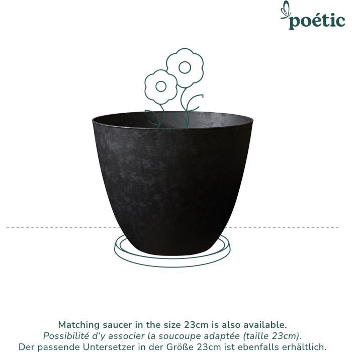 Pot de fleurs Rond d'extérieur ELEMENT, Coloris Graphite, Ø30 cmx H.23,5 cm - 10L -Garantie 5 ans contre UV et Gel - PoeTIC