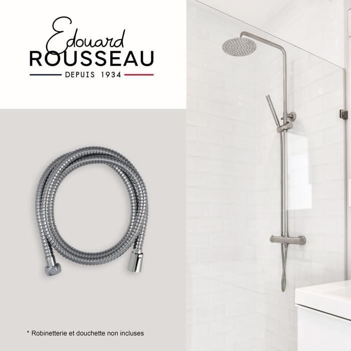 Image secondaire de Flexible de douche - ROUSSEAU - Écrous métal anti-torsion - Réduction du débit - Longueur 2 m - Inox chromé double agrafage