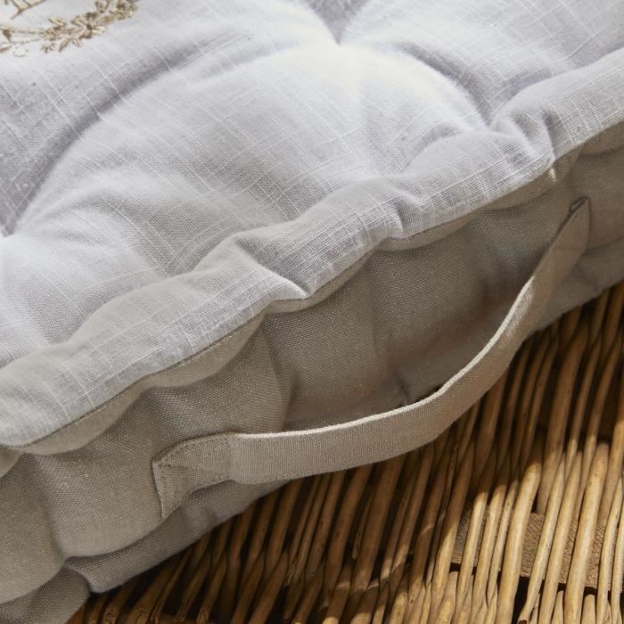 Image secondaire de Coussin de sol - TODAY - CHARME - Slub x Chambray x Broderie Berenice - 40 x 40 x 10 cm