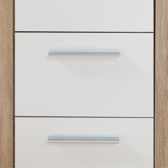 Buffet bas PILVI - 4 portes et 3 tiroirs - Blanc mat et chene sonoma - Contemporain - L 179,2 x P 42 x H 74,5 cm