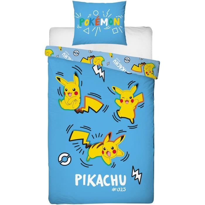Parure de lit - POKEMON - Pikachu dans tous ses états - Microfibre - 1 housse de couette 140 x 200 cm + 1 taie 63 x 63 cm
