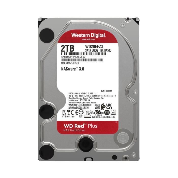 WD Red™ Plus - Disque dur Interne NAS - 2To - 5400 tr/min - 3.5 (WD20EFZX)