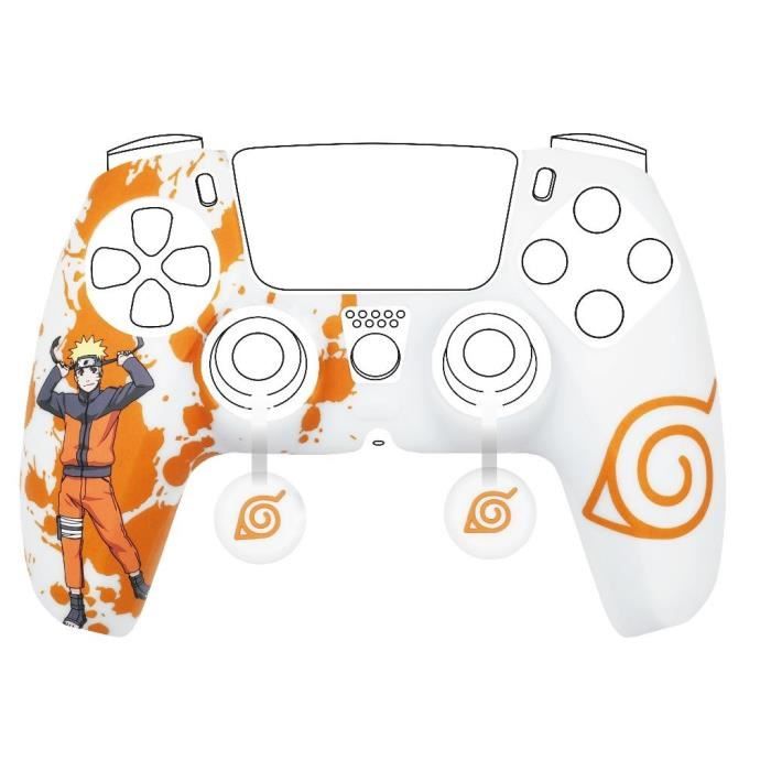 Coque de Protection - KONIX - Pour manette DualSense PS5 - Silicone - Appuie-Pouces - Motif Konoha et Naruto - Blanc