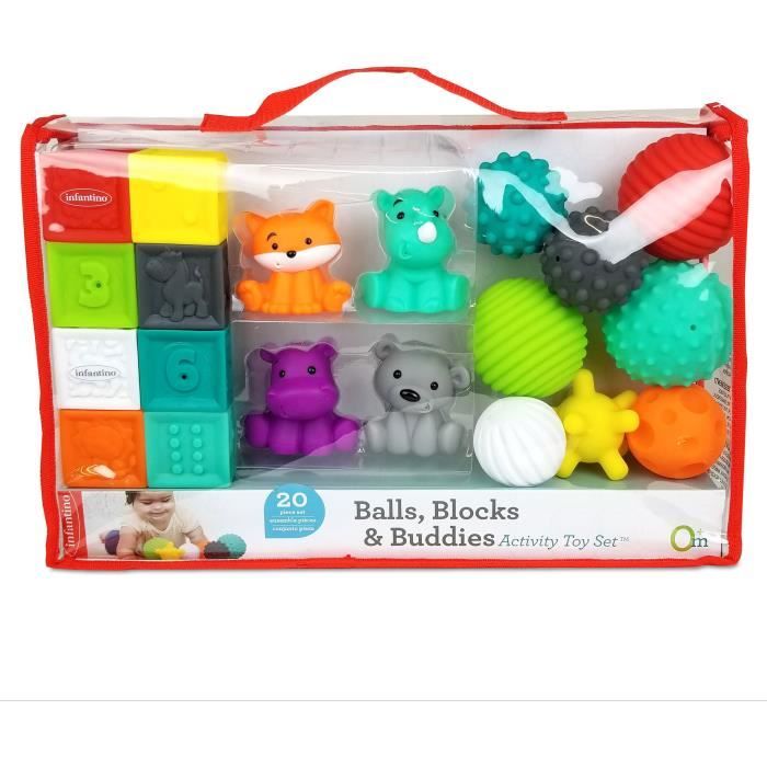 INFANTINO Senso Set di 8 palline morbide, 8 cubi sensoriali e 4 irrigatori per animali