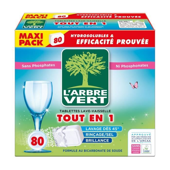L'ARBRE VERT Tablettes lave-vaisselle Hydrosolubles tout en 1 - 80 doses