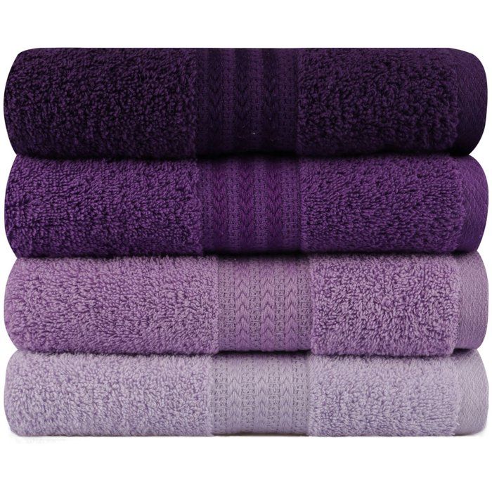 Image secondaire de Ensemble de 4 serviettes de bain violettes en coton - 50 x 90 cm