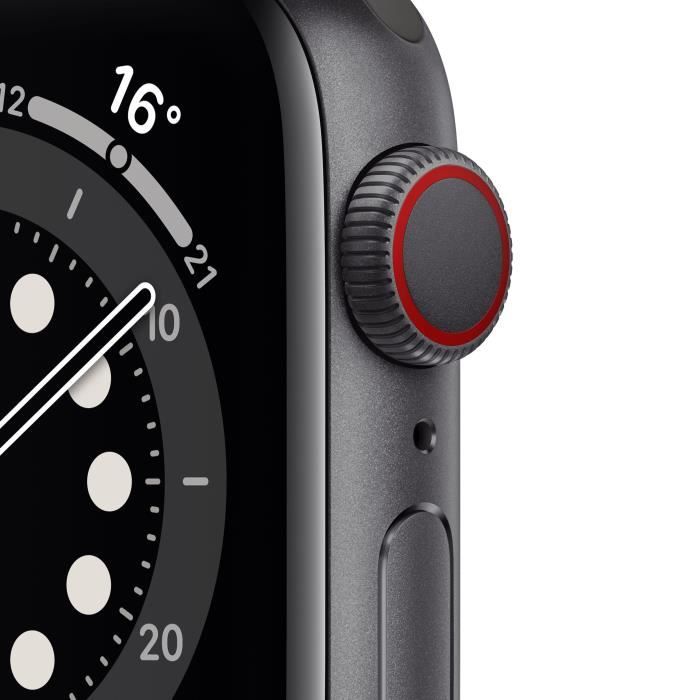 Apple Watch Series 6 GPS + Cellular, 40mm Boîtier en Aluminium Gris Sidéral avec Bracelet Sport Noir
