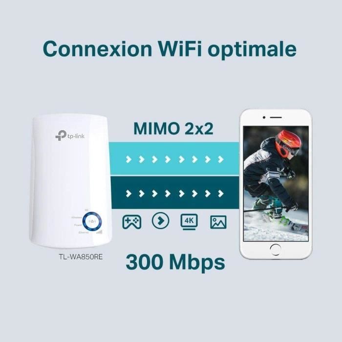 Répéteur WiFi - TP-LINK - Amplificateur WiFi N300 - WiFi Extender, WiFi Booster - 1 Port Ethernet - TL-WA850RE