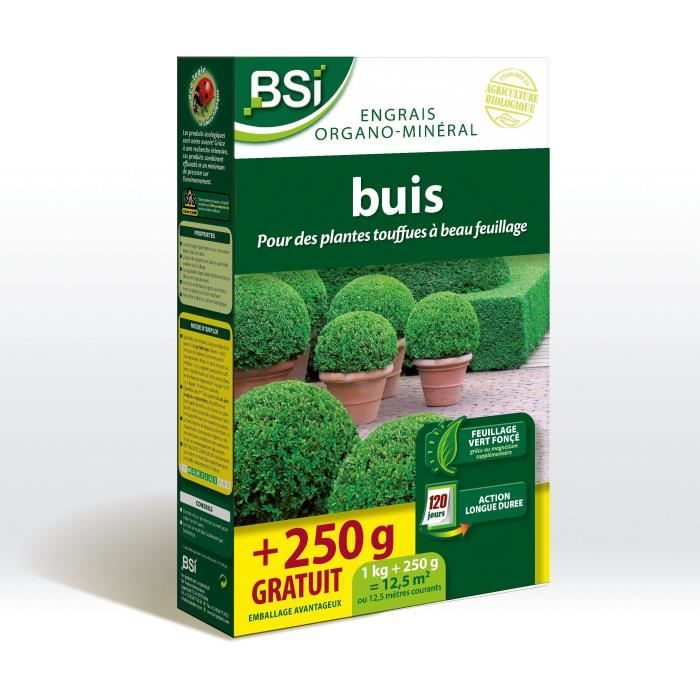Concime per Bosso - BSI - Biologico - Fogliame brillante, verde scuro - Azione lunga durata - 1Kg + 250g omaggio - Fino a 12,5 m²