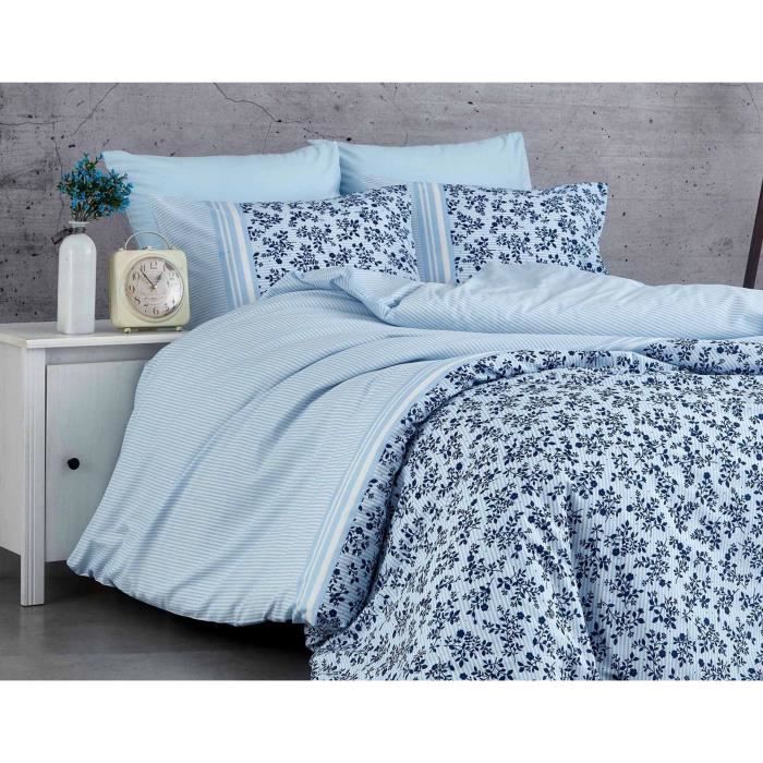 Image secondaire de Parure de lit - 1 housse de couette 220 x 240 cm + 2 taies d'oreiller 60 x 60 cm - 100% coton renforcé - Bleu