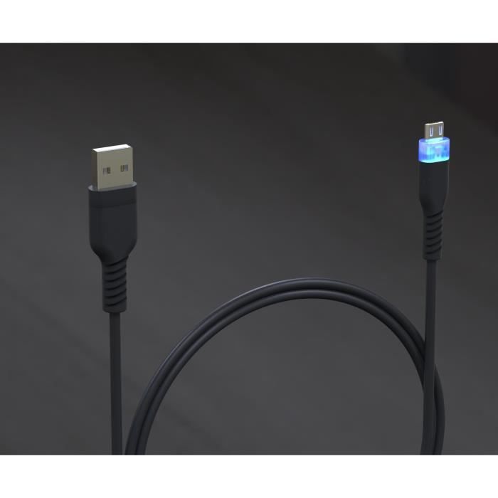 Cable de recharge et transfert micro USB, Supersoft anti noeuds, LED rétroéclairage pour manette PS4 Pro/Slim, Xbox One, 3 metres