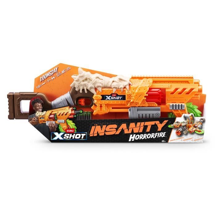 Lanciatore di freccette - ZURU - X-SHOT Horrorfire Doomsday - Lama rotante in schiuma - Gittata 27 m - 16 freccette incluse