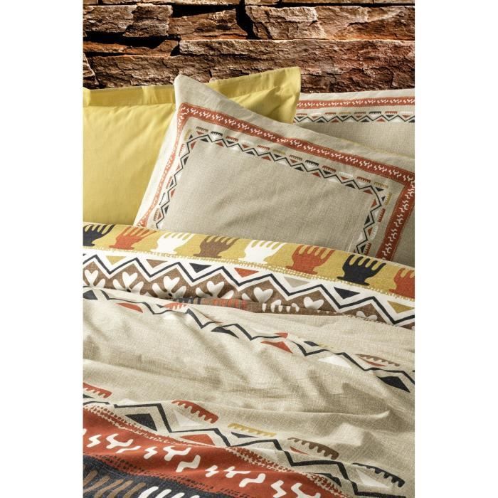 Image secondaire de Parure de lit - 1 housse de couette 220 x 240 cm + 2 taies d'oreiller 60 x 60 cm - 100% coton renforcé - Moutarde