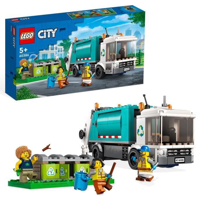 LEGO City 60386 Le Camion de Recyclage, Jouet Camion-Poubelle, Jeu Éducatif Enfants 5 Ans