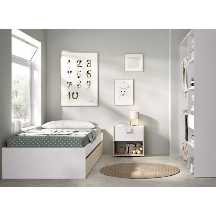 Image secondaire de Lit LAGO avec 2 tiroirs - 90 x 190 cm - Blanc et Chêne