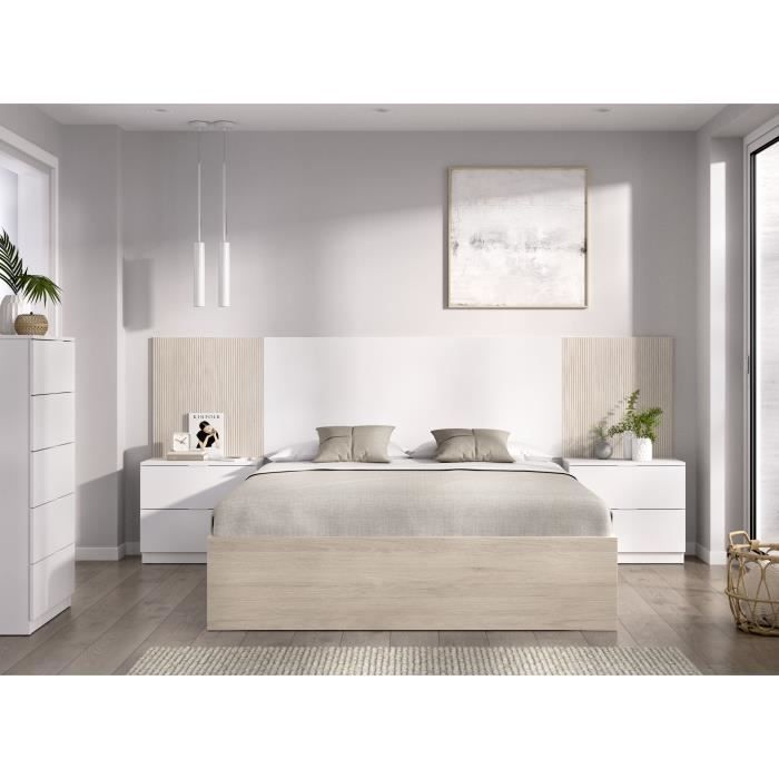 Image secondaire de Lit adulte LOMA avec chevets intégrés - 160x200 cm - Chêne naturel et blanc