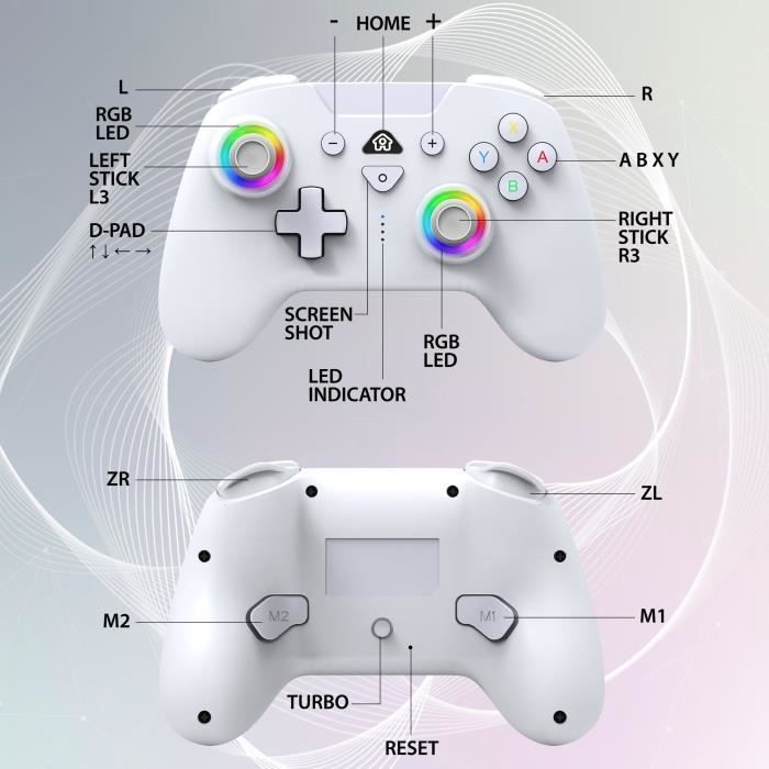 Image secondaire de Manette sans fil - SUBSONIC - Switch 2 / Switch - LEDs programmables - Vibrations - Gyroscope - Blanc