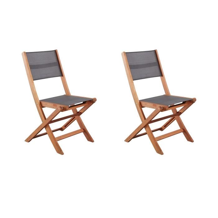 Set di 2 sedie in legno di acacia FSC e textilene - Grigio