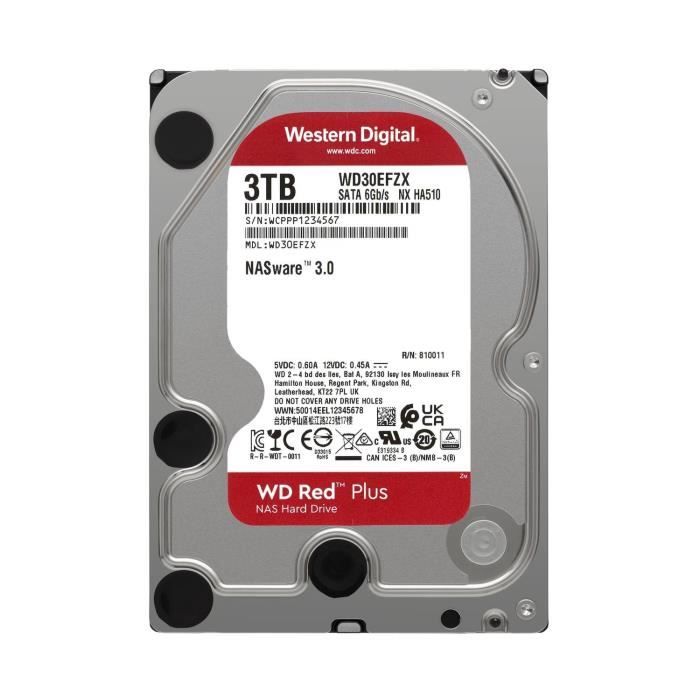 WD Red™ Plus - Disque dur Interne NAS - 3To - 5400 tr/min - 3.5 (WD30EFZX)