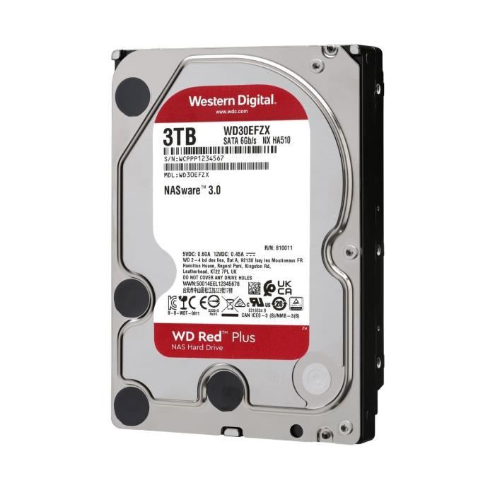 WD Red™ Plus - Disque dur Interne NAS - 3To - 5400 tr/min - 3.5 (WD30EFZX)