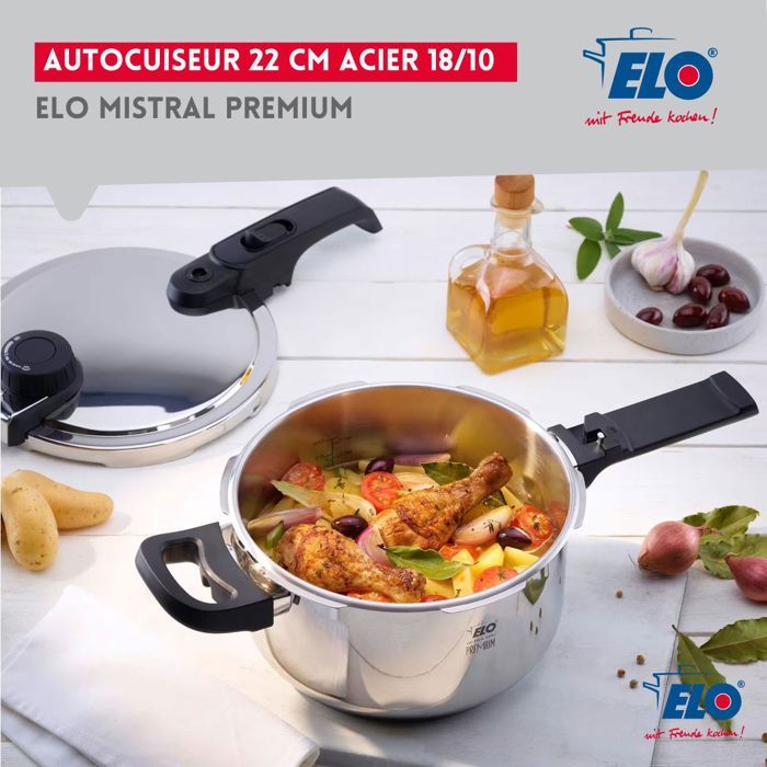 Image secondaire de Autocuiseur vapeur - FACKELMANN - Elo Mistral Premium - Acier inoxydable 18/10 - 22 cm - 4,5 litres
