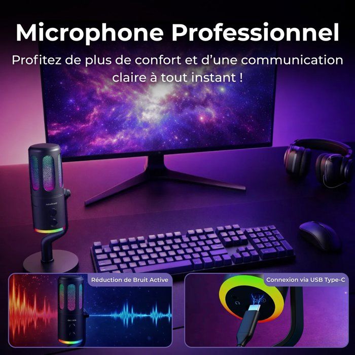Image secondaire de Microphone Gaming RGB K-MIC-NEON - Qualité Pro pour Streaming et Création de Contenu