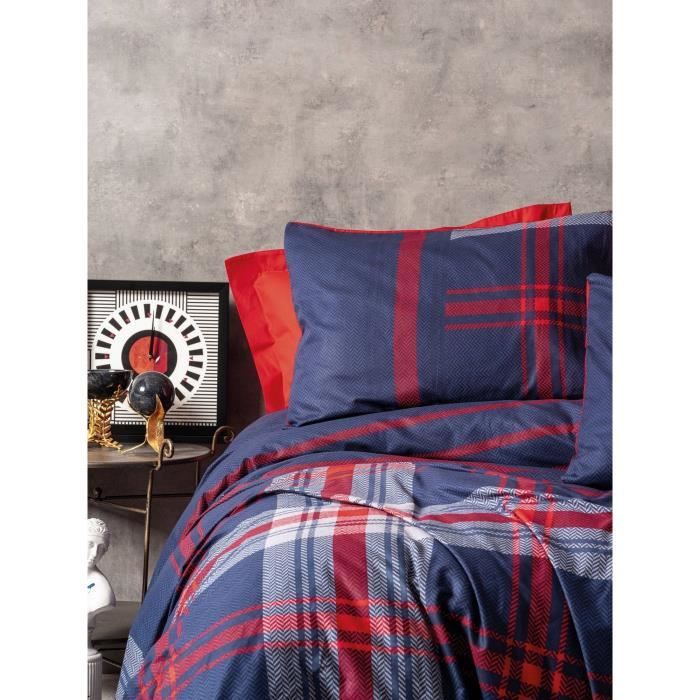 Parure de lit - 1 housse de couette 220 x 240 cm + 2 taies d'oreiller 60 x 60 cm - 100% coton renforcé - Rouge