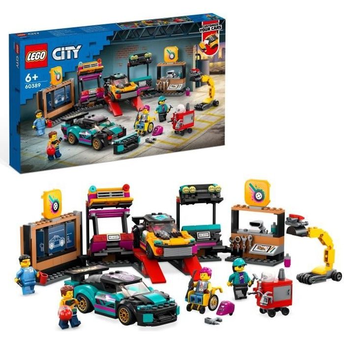 LEGO City 60389 Le Garage de Customisation, Jouet de Voitures, Atelier et Minifigurines