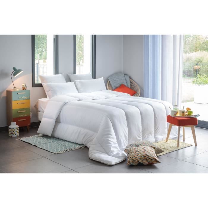 Pack linge de lit - Couette 140x200 cm et 1 oreiller 60x60 cm - BLANREVE - Tempérée - 100% Polyester - 1 personne - Blanc