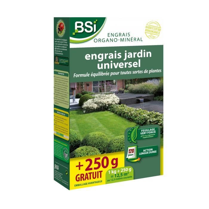 Concime organico universale - BSI - Piante multiple - Prato, orto, fiori - Azione di lunga durata - 1Kg + 250g omaggio - 12,5 mq