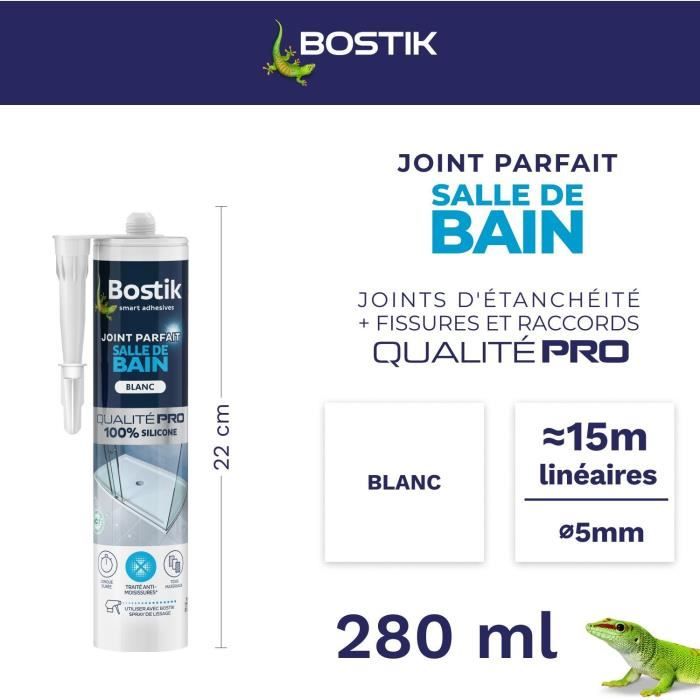Image secondaire de Mastic salle de bain - BOSTIK - Joint Parfait - Étanchéité silicone - Anti moisissures - Blanc - 280 ml