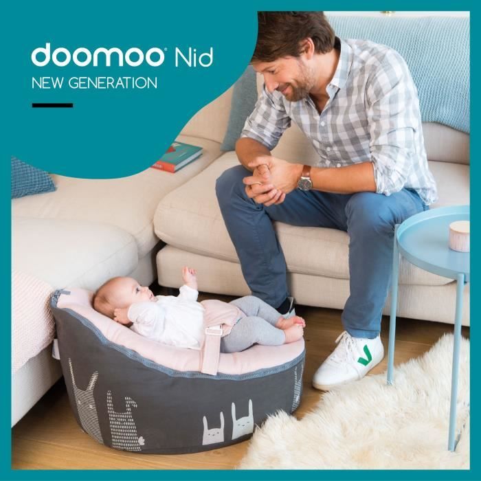 Babymoov Doomoo Nid - Transat bébé - Pouf Evolutif & Multifonctions des la Naissance - Rabbit Pink