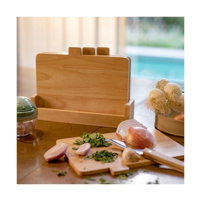 Image secondaire de Set de 4 planches a découper - LIVOO - MES142 - Bois d'hévéa - Avec languettes 26 x 18 cm - Support de rangement