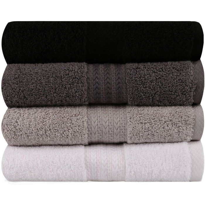 Image secondaire de Ensemble de 4 serviettes de bain en coton - Blanc, Gris, Anthracite, Noir