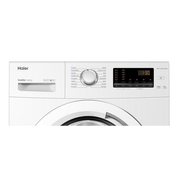 Lave-linge hublot HAIER HW07CPW14639N - 7 kg - Induction - Vapeur - 1400 trs/min - Classe A - Traitement anti-bactérien - Blanc