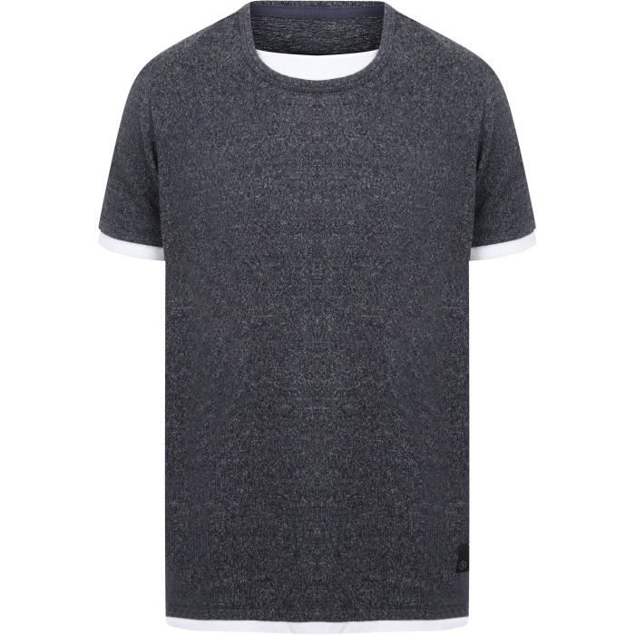 Tee shirt homme manches courtes col rond faux 2 en 1/Dessus touché doux/Coloris Marine Chiné