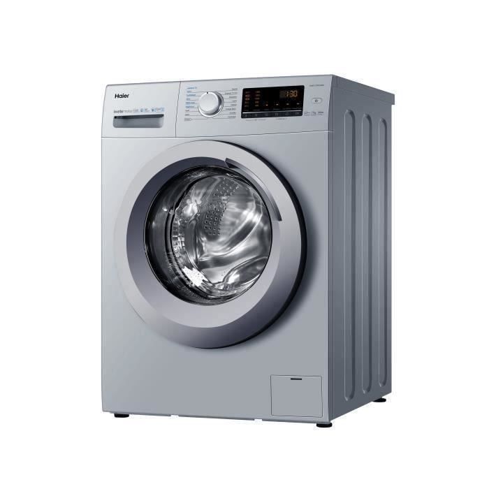 Lave-linge hublot HAIER HW07CPW14639NSFR - 7 kg - Induction - Vapeur - 1400 trs/min - Classe A - Traitement anti-bactérien - Silver