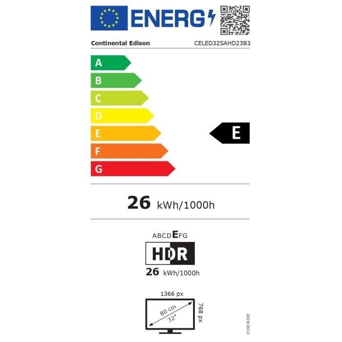 TV LED HD 32''(80 cm) Smart Android - CONTINENTAL EDISON - CELED32SAHD23B3 - HDR 10/10 HLG - 3xHDMI