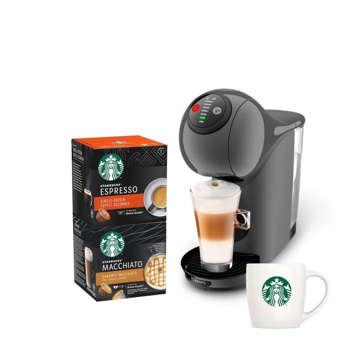 KRUPS NESCAFE DOLCE GUSTO YY4893FD Machine a café + 2 boites de capsules espresso et macchiato + mug Starbucks, Compact, Anthracite