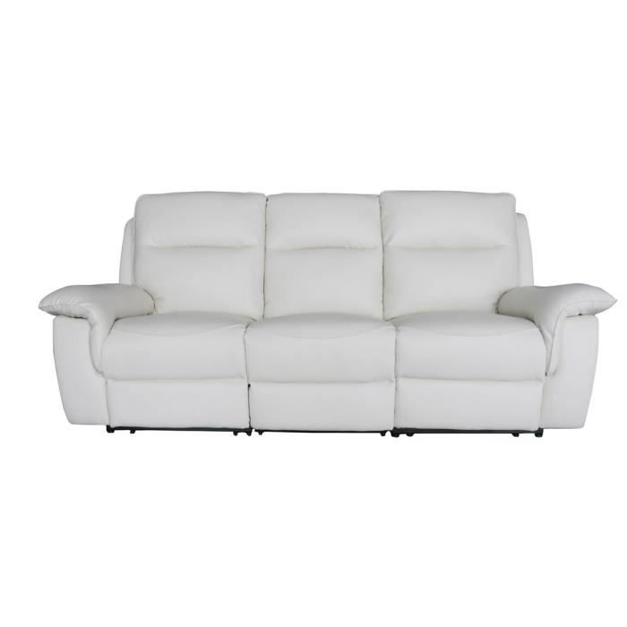 Canapé relax manuel - 3 places - DARWIN - Simili blanc - L 224 x P 98 x H 104 cm