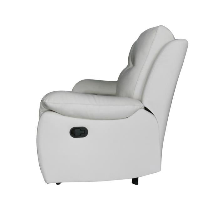 Canapé relax manuel - 3 places - DARWIN - Simili blanc - L 224 x P 98 x H 104 cm